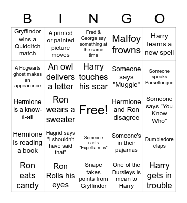 Wizarding Watch Party Bingo Card