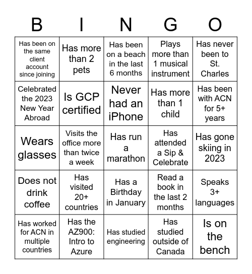 AI New Year Party Bingo Card