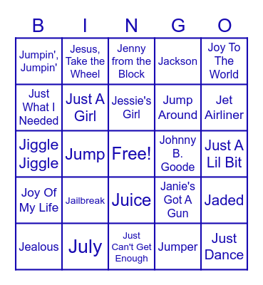 "J" is for "January" Bingo Card