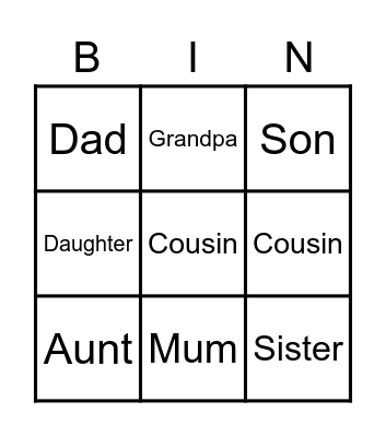 Family Bingo Card