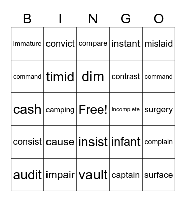 Rewards Lesson 2 Bingo Card