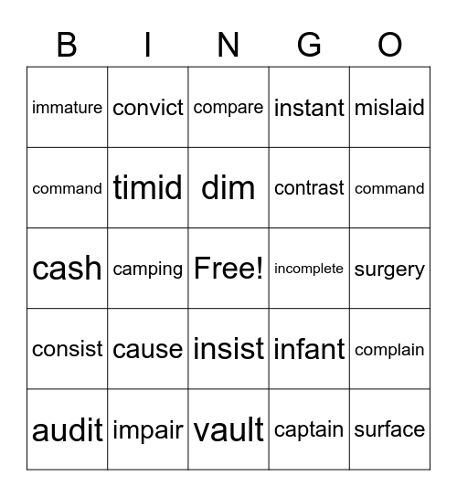 Rewards Lesson 2 Bingo Card