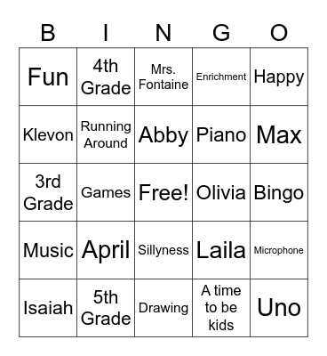 Untitled Bingo Card