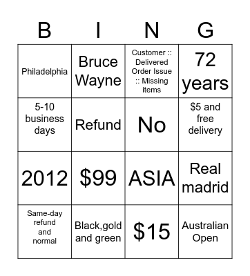 Play and Learn- Customer Bingo Card