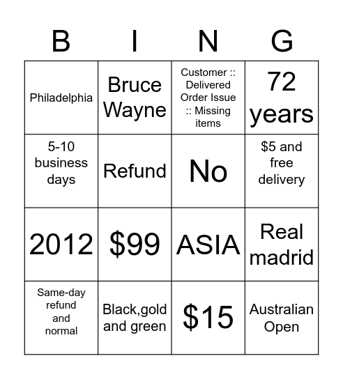Play and Learn- Customer Bingo Card