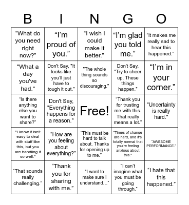 Empathy Bingo Card