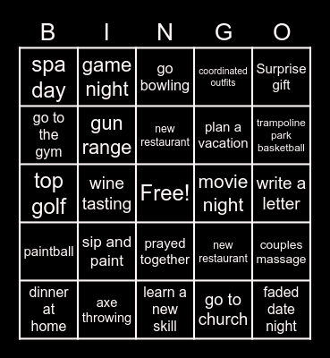Couples Bingo Card
