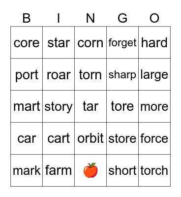 Controlled R Vowels -AR and -OR Bingo Card