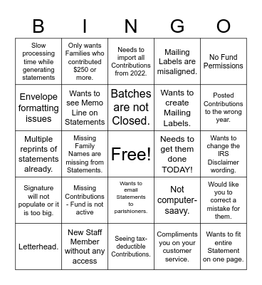 January Support Bingo Card