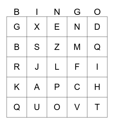 Uppercase Letters Bingo Card