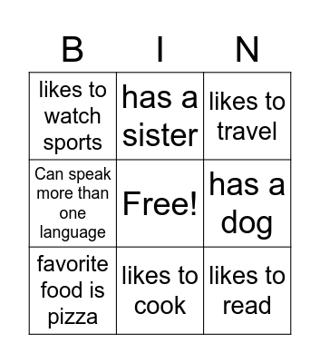 Get to Know You BINGO Card