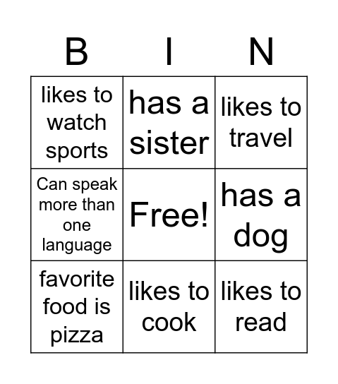 Get to Know You BINGO Card