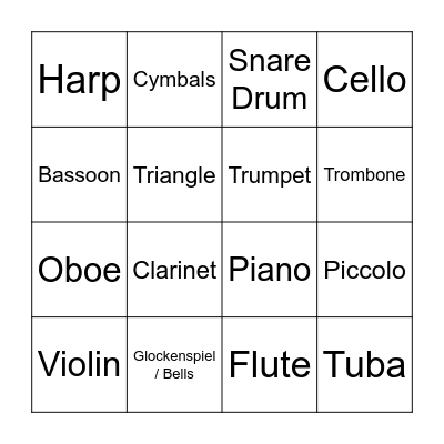 Orchestra Bingo Card