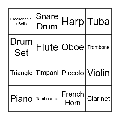 Orchestra Bingo Card