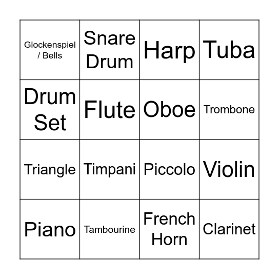 Orchestra Bingo Card