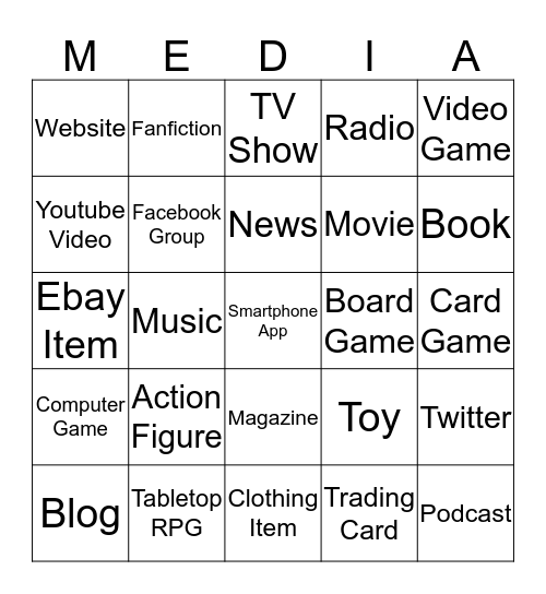 Transmedia Bingo Card