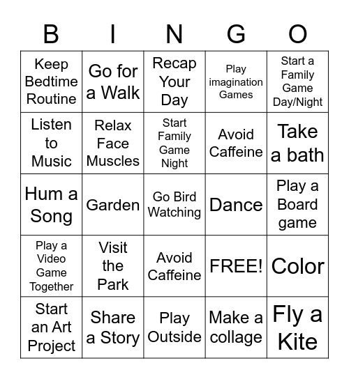 Stress Relief Bingo! Bingo Card