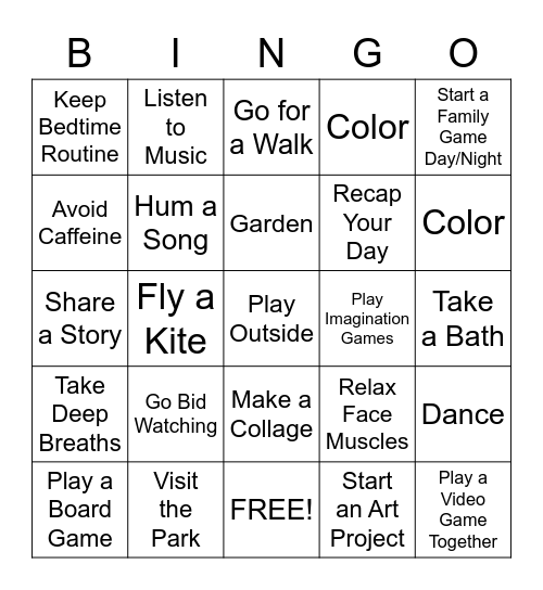 Stress Relief Bingo! Bingo Card