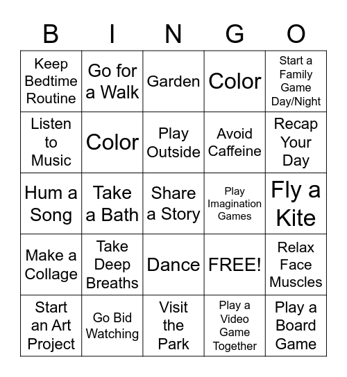 Stress Relief Bingo! Bingo Card