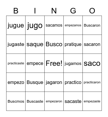 Spanish Bingo Card