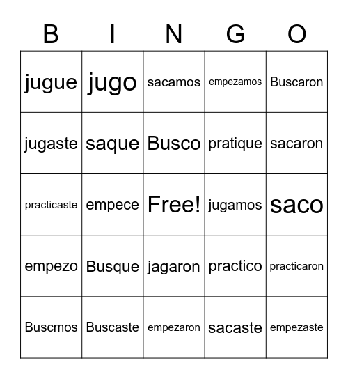 Spanish Bingo Card