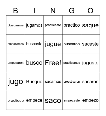 Spanish Bingo Card