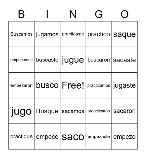 Spanish Bingo Card