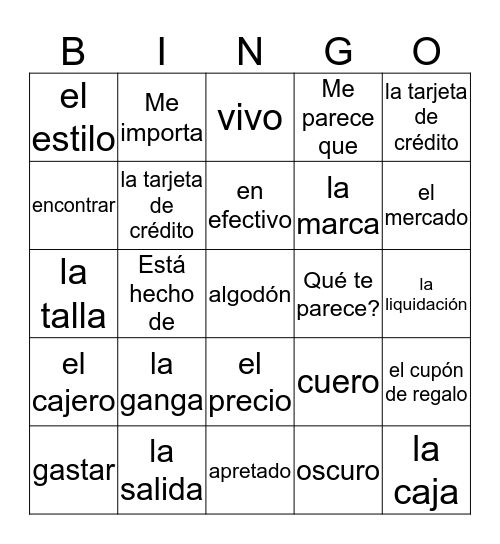 Ir de compras Bingo Card