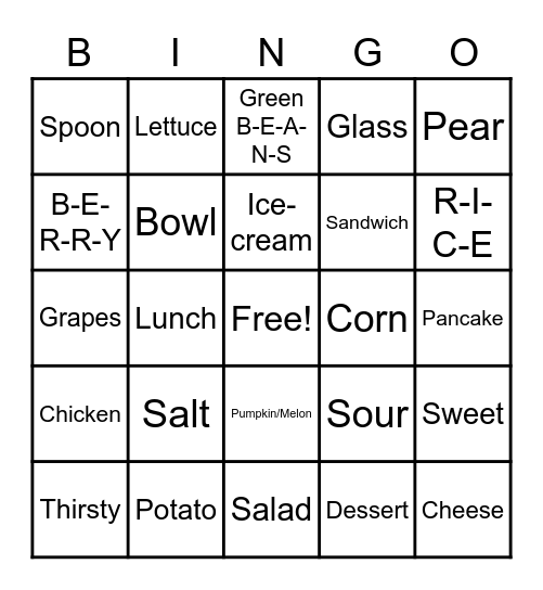 ASL 2: Meal Bingo Card