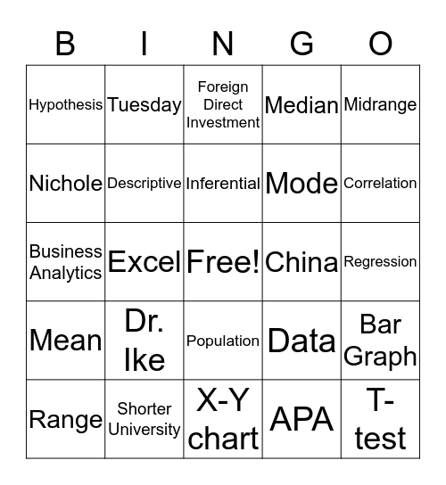 Business Analytics Bingo Card