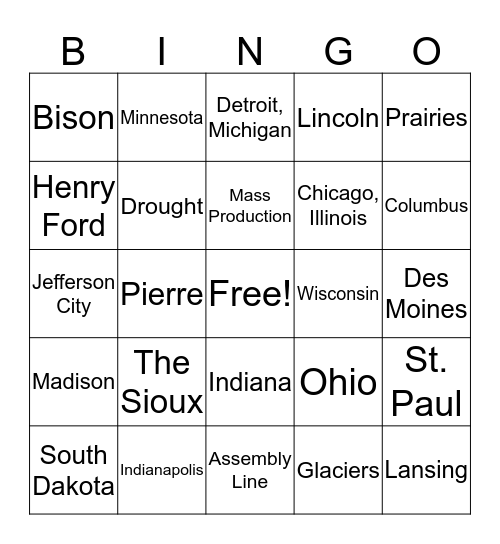 Midwest Region Bingo Card