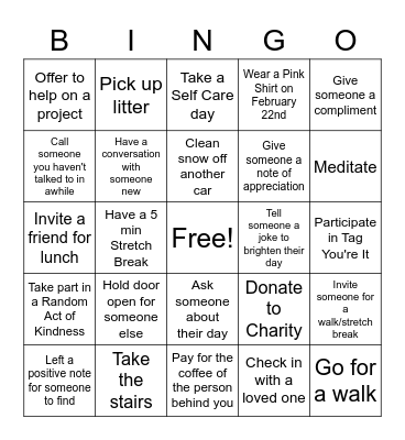 February Bingo Challenge Bingo Card