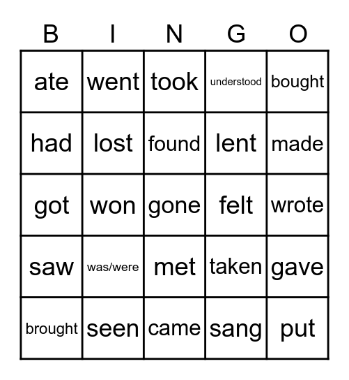 irregular verbs Bingo Card