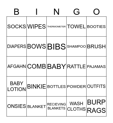 Baby Shower Bingo Card