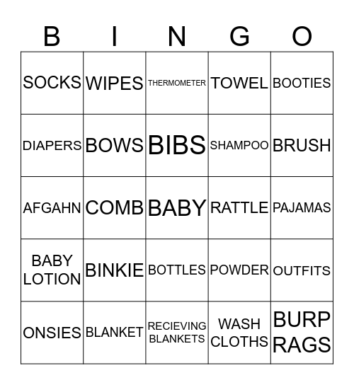 Baby Shower Bingo Card