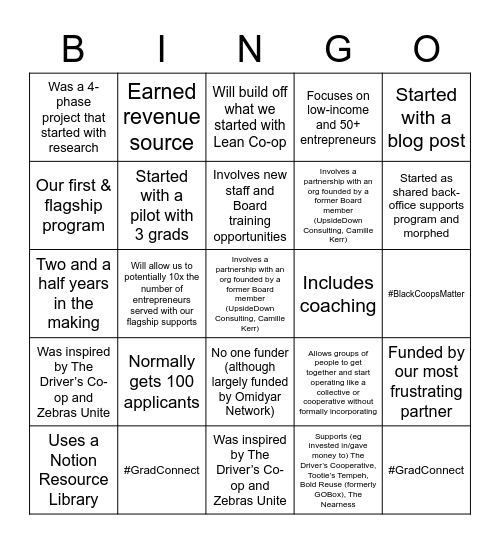 2023 Programs Bingo Card