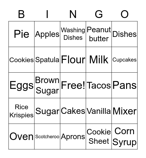 Foods Bingo Card