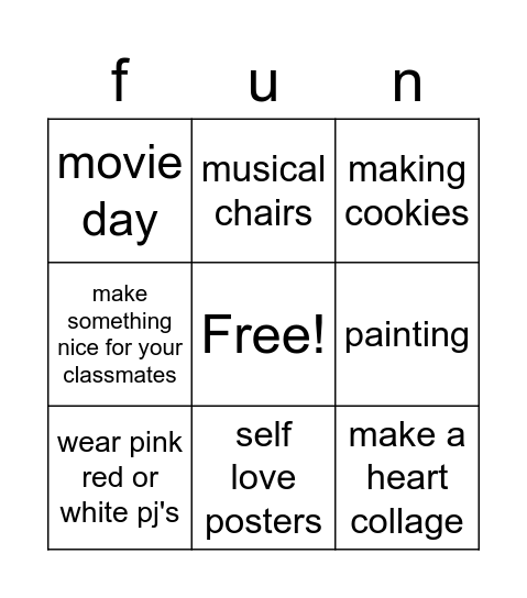 valentine's day Bingo Card