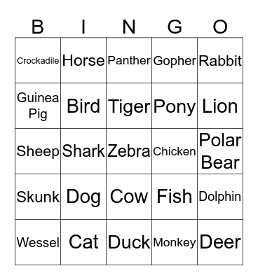 Types of Animals Bingo Card