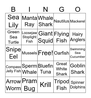 Ocean Life Bingo Card