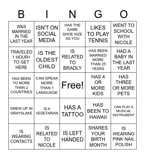 Nicole's Been Scooped Up BINGO! Bingo Card