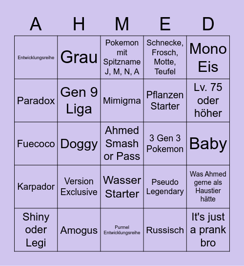 Ahmed ist ein Bingofeld Bingo Card