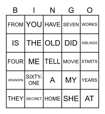 SENTENCES BINGO Card
