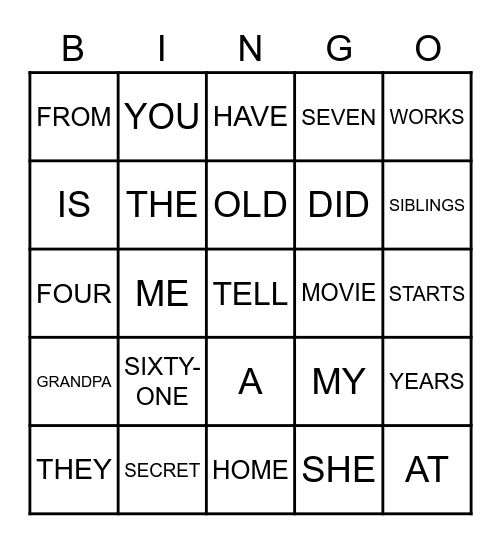SENTENCES BINGO Card