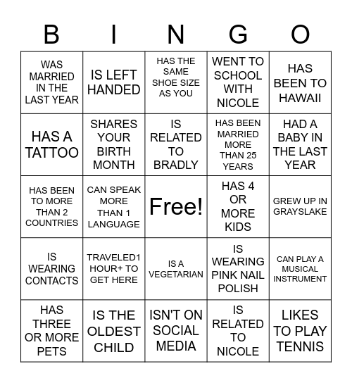 Nicole's Been Scooped Up BINGO! Bingo Card