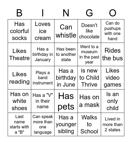 Middle School BINGO: Find someone who... Bingo Card