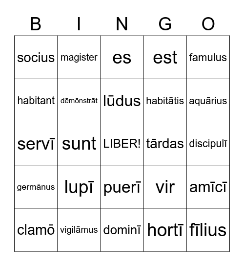 Beginning Latin Set 3 Bingo Card