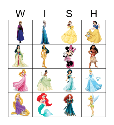 Disney Princess Bingo Card