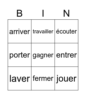 Common -er Verbs Bingo Card