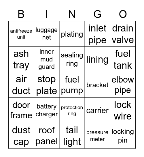 Technical vocabulary Bingo Card